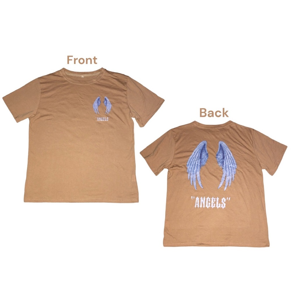 Shein T-Shirt Men's Size M Tan Angel Wings Short Sleeve